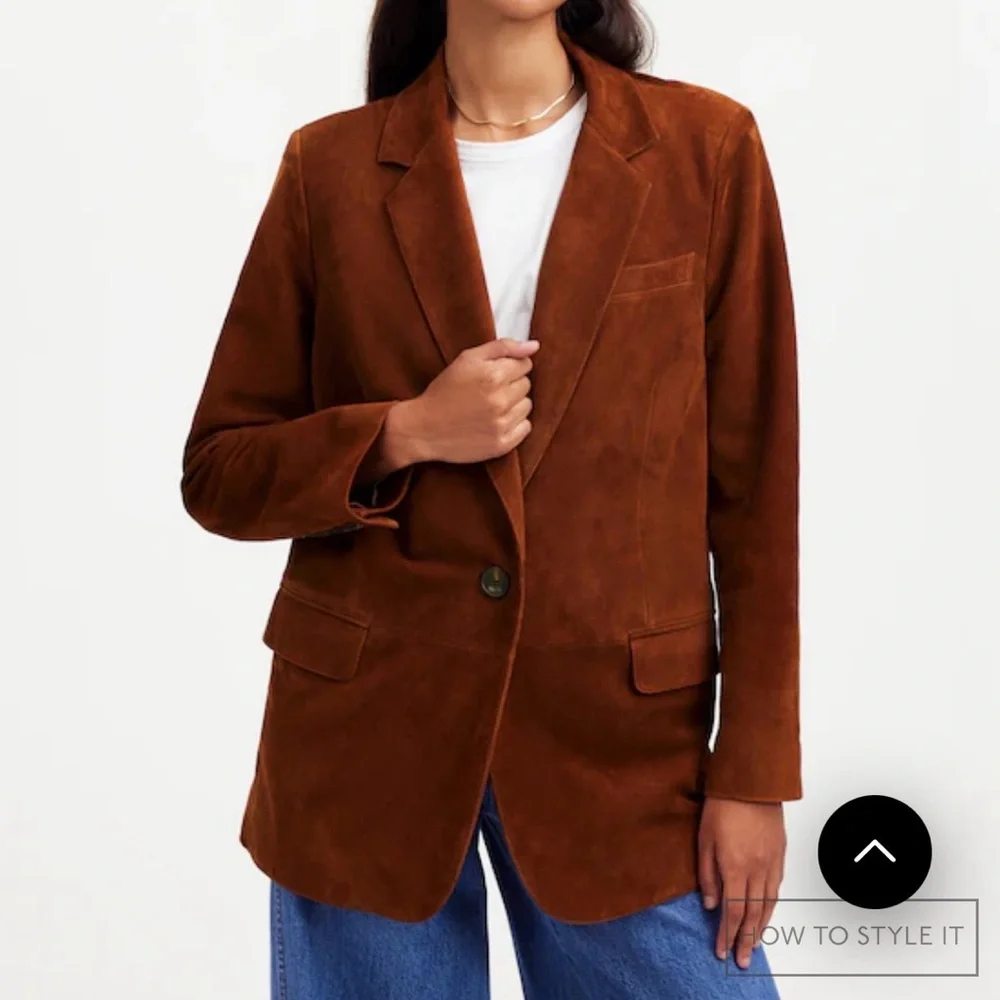 Madewell Kline Suede Blazer Size 0 Soft Mahogany color - Picture 3 of 7